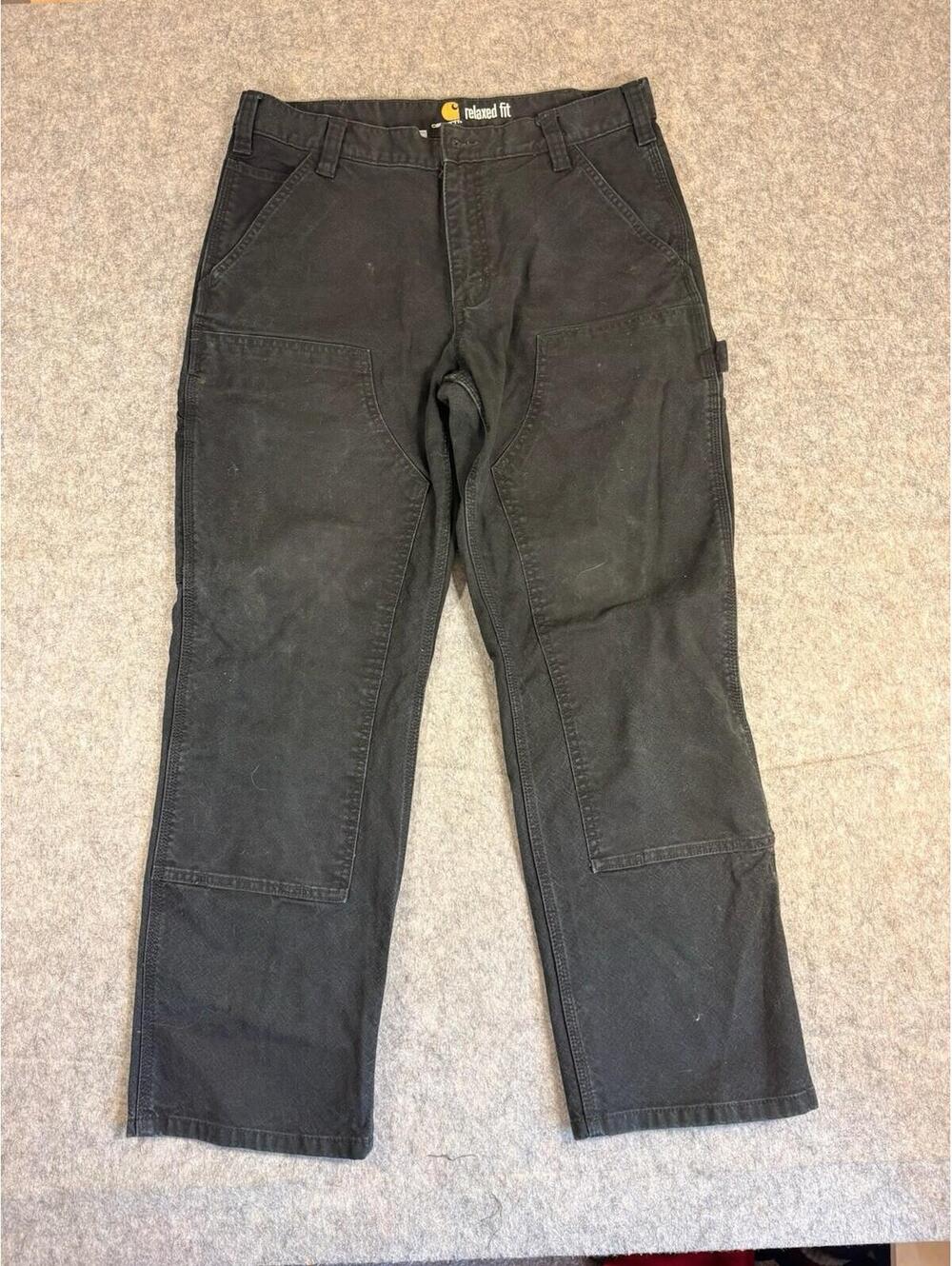 Carhartt Double Knee Pants Mens 34x30 Black Distressed Faded Relaxed Fit